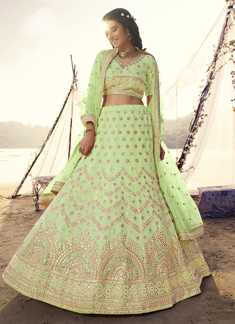 Buy Shopgarb Designer Lehenga Choli Soft Net Embroidered Wedding Sea Green  Lehenga Choli For Women at Amazon.in