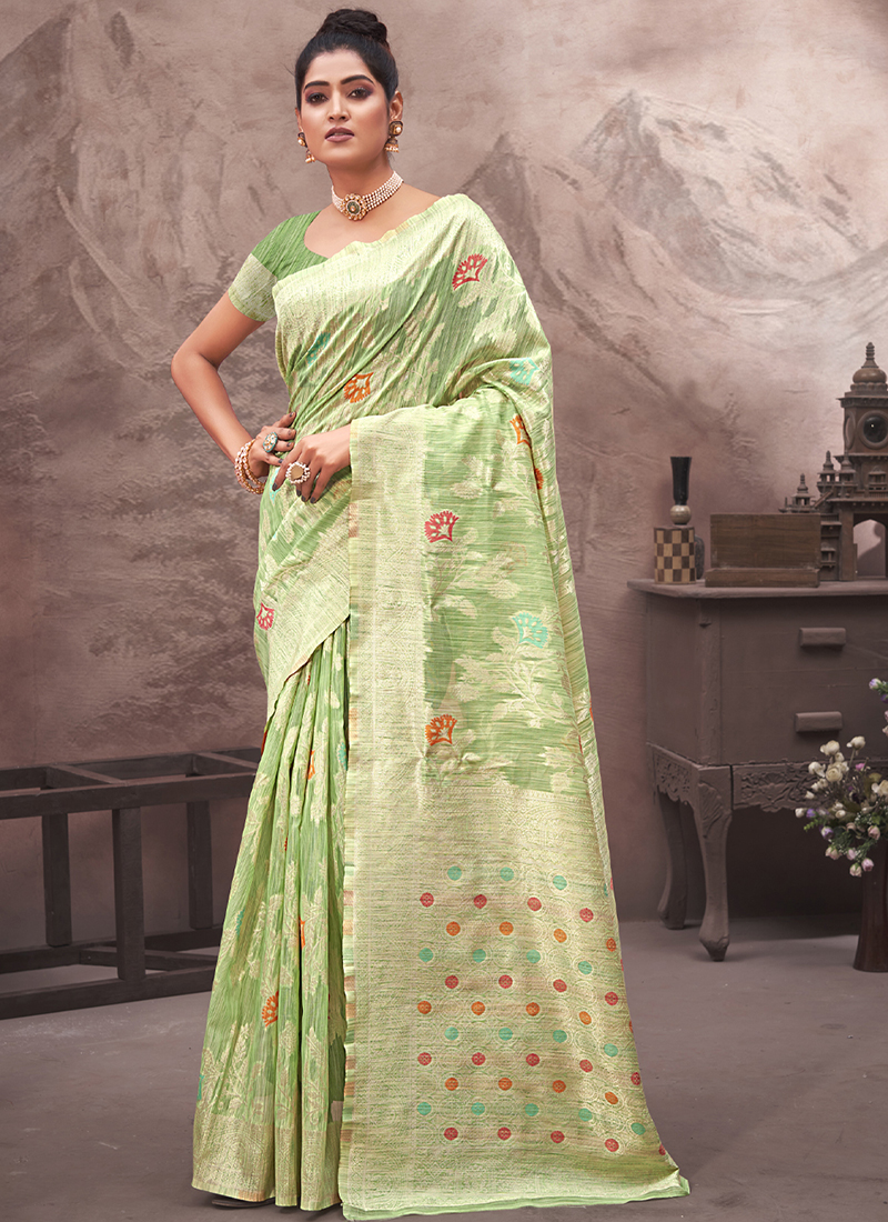 Buy Exclusive Persian Green Cotton Silk Saree|SARV111948