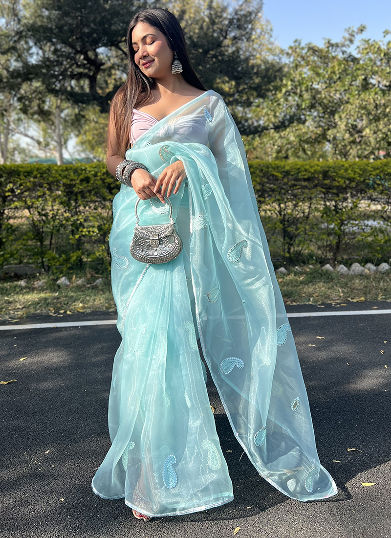 Buy NH TAX Women Light Blue Floral Organza Saree (Free Size) Online at Best  Prices in India - JioMart.