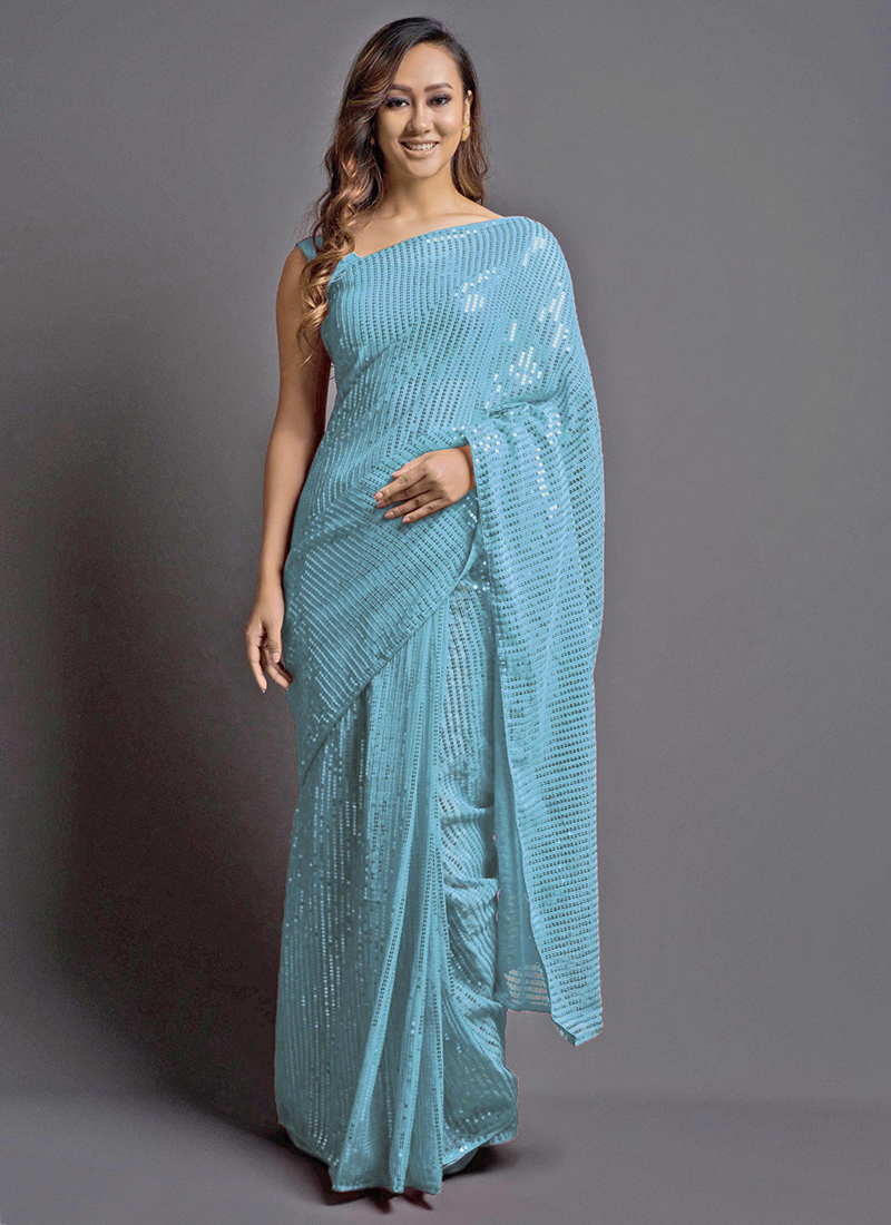 Buy Navy Blue Sequin Designer Sequin Sari Online USA |Embellished Blouse –  Pure Elegance