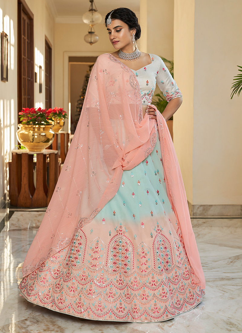 Designer Sky Blue Lehenga and Deep Pink Choli With Zari and Sequence  Embroidery Work for Woman Party Wear Lehenga Choli With Dupatta - Etsy