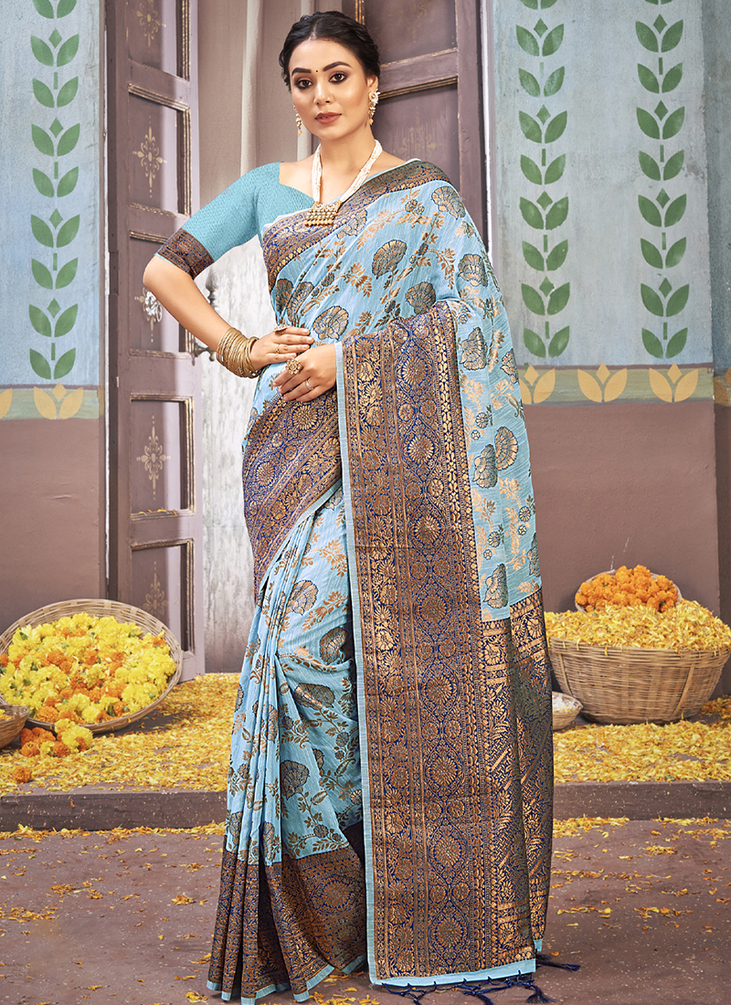 Buy Sky Blue Sarees for Women by Charukriti Online | Ajio.com