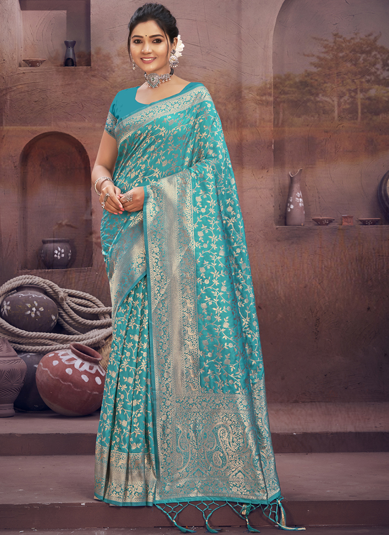 Sky Blue Fancy Banarasi Silk saree