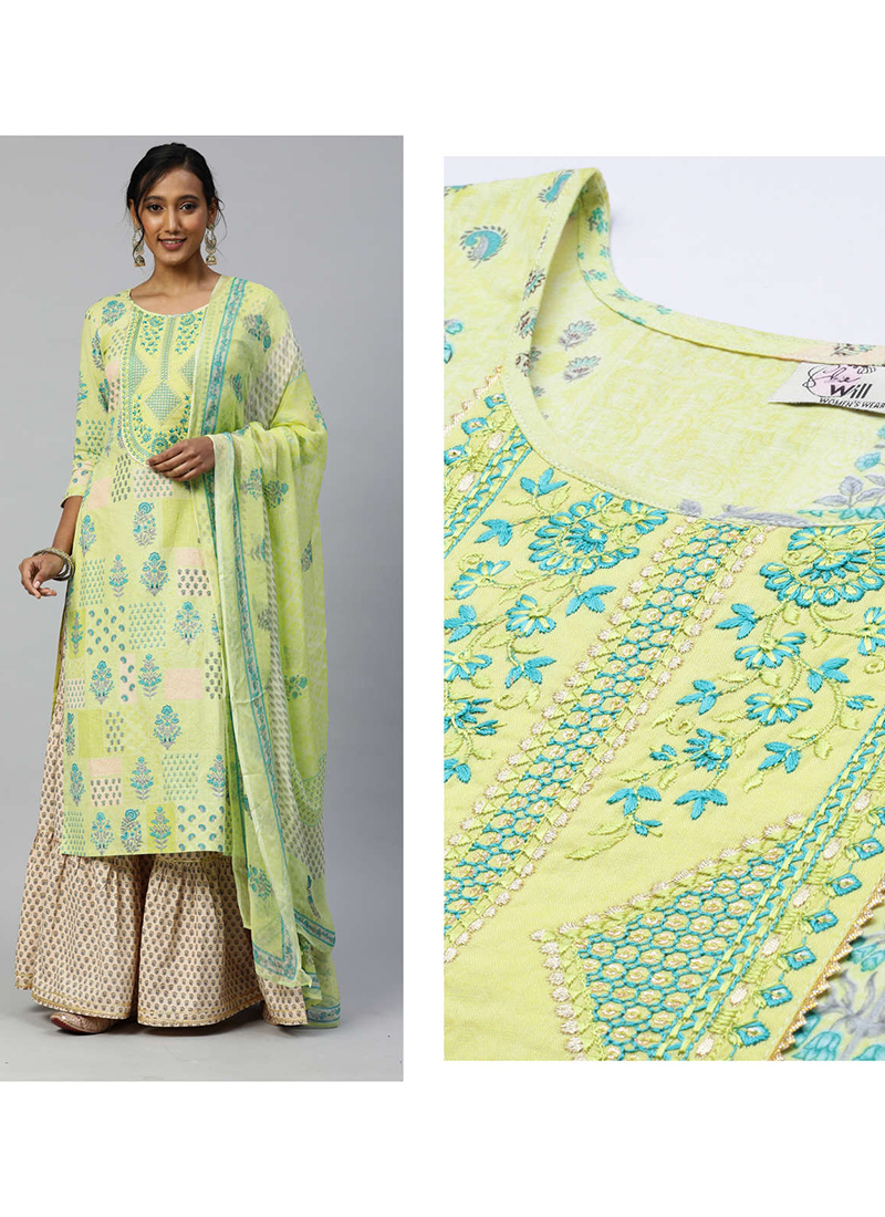 Buy SANTOPERA DESIGNER Women Light Green Embroidered Cotton Kurta, Pant and  Dupatta Set - XL Online at Best Prices in India - JioMart.