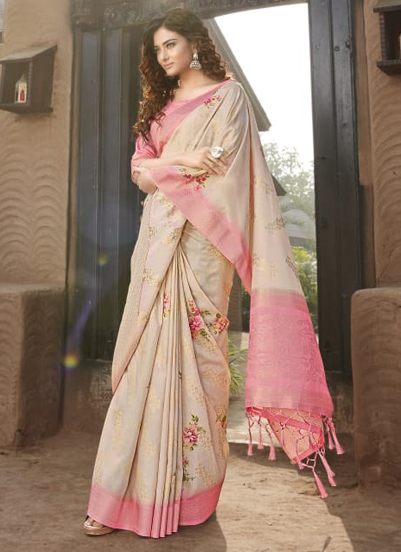 Light Pink Dupion Silk Banarasi Saree – Wearitage India