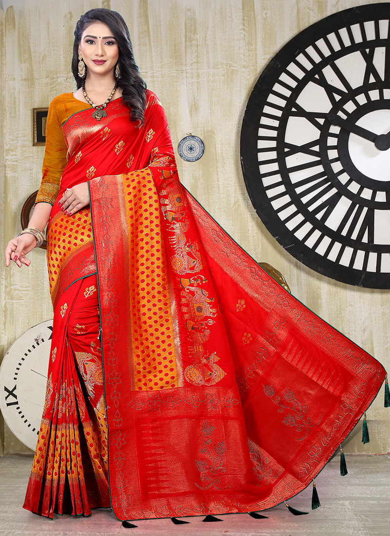 Mustard Organza Silk Banarasi Saree