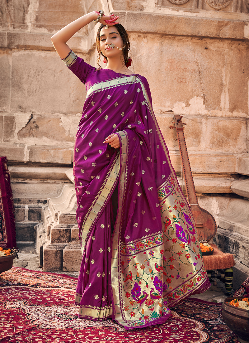 Purple Banarasi Silk Zari Saree