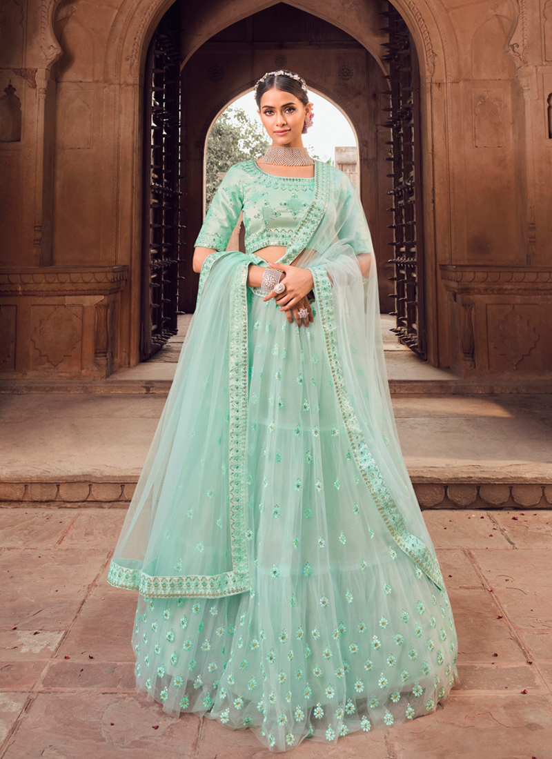 Turquoise Party Lehenga Choli in Crepe with Embroidered - LC5485