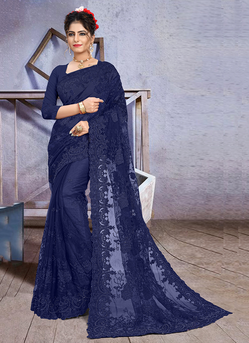 Silk Sarees : Navy blue kanchivaram kota silk zari work wedding ...