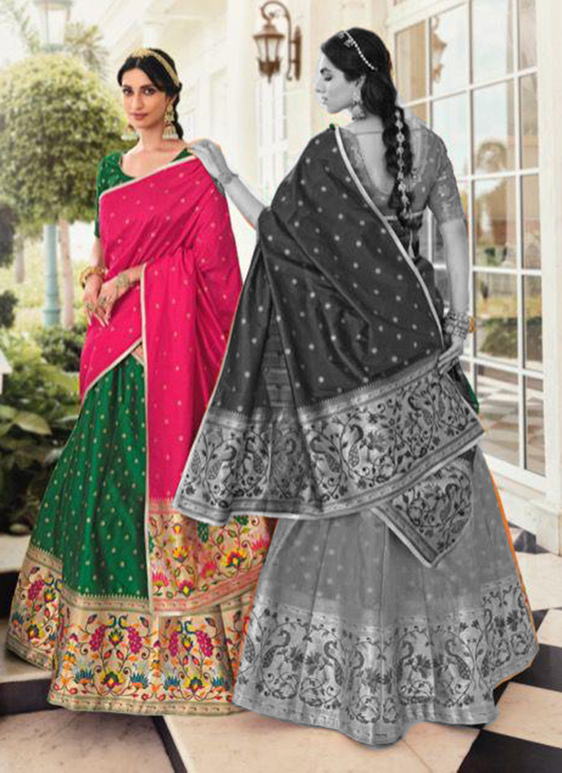 Buy Green Silk Upada Embroidered Sequin V Neck Esma Lehenga Set For Women  by Kanj by Priyanka A Sakhuja Online at Aza Fashions.