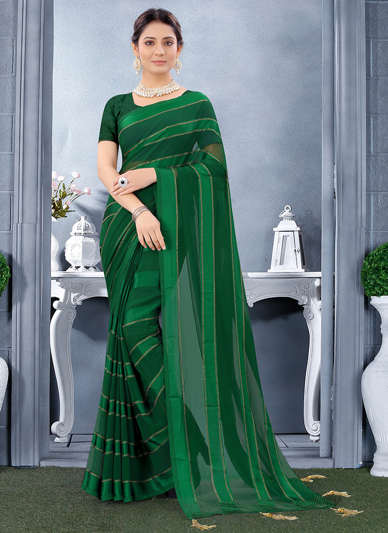 Bridal Collection Pure Rich Zari Work Dark Green Silk Crepe Saree –  SHANGRILA DESIGNER