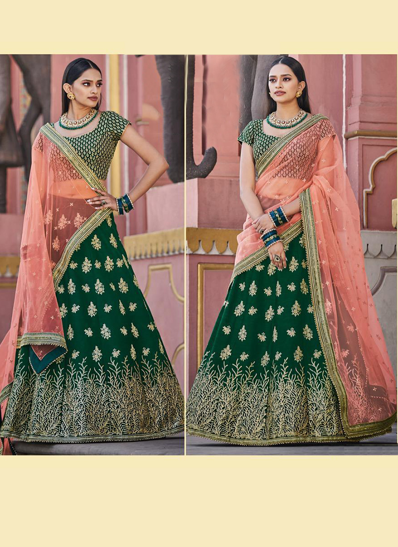 Bottle Green Embroidered Lehenga Choli 1778LG10