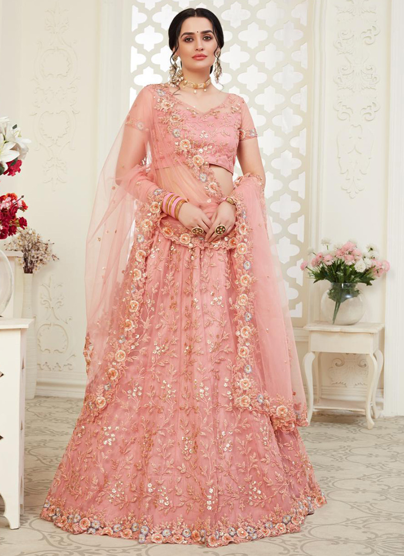 Dark Peach Silk Lehenga Choli 136412