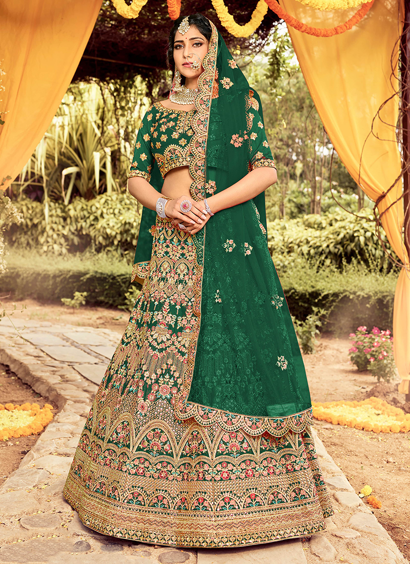 Pista Green Heavy Designer Bridal Wear Lehenga Choli – Fashionfy