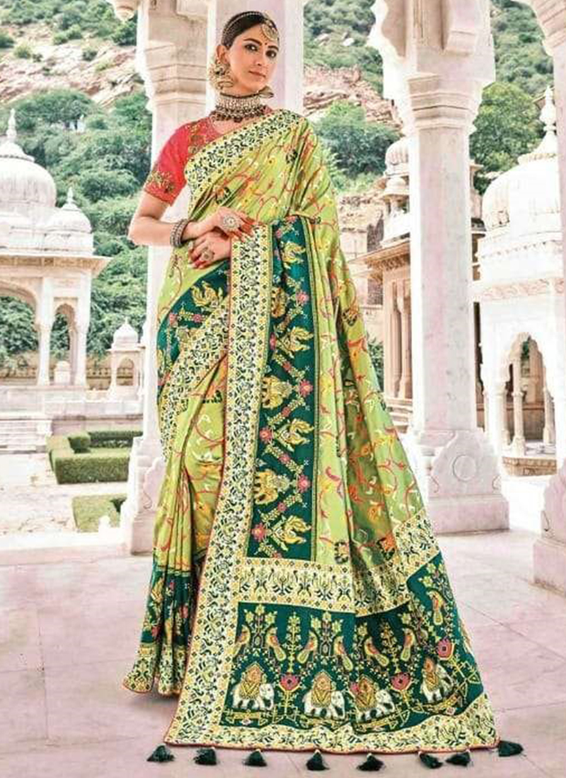 Sea Green Color Pure Silk Saree For Wedding
