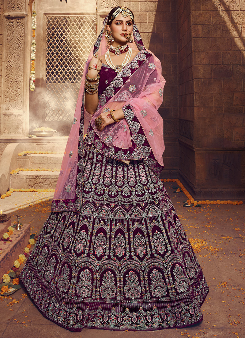 Designer Wedding Lehenga Choli Pink Colour in Net Fabric.