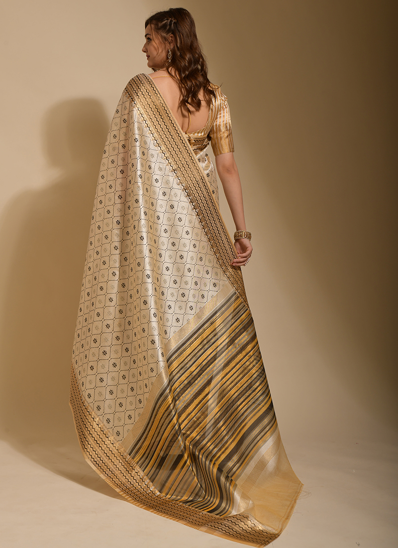 Foggy White Assam Silk Saree – MySilkLove