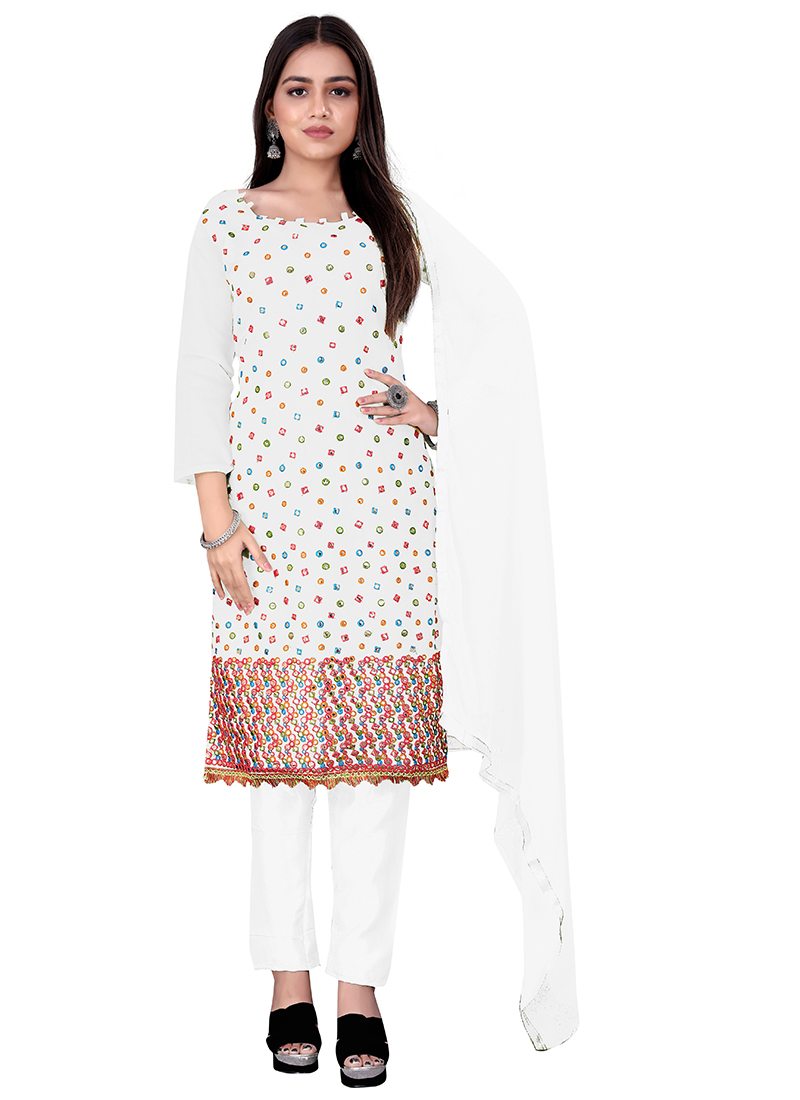 white embroidered work chanderi cotton salwar suit 186364
