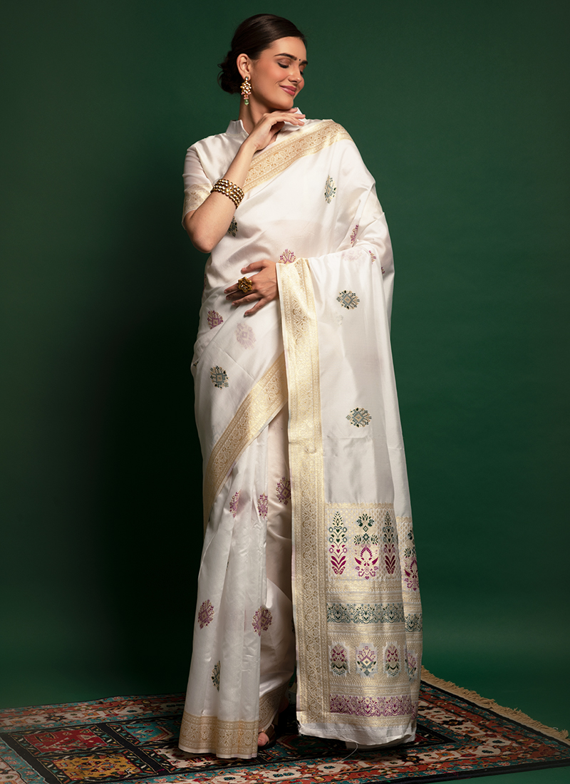 Floral Style Georgett Silk Saree with flowers work jal & matching thread  work border -Style Array