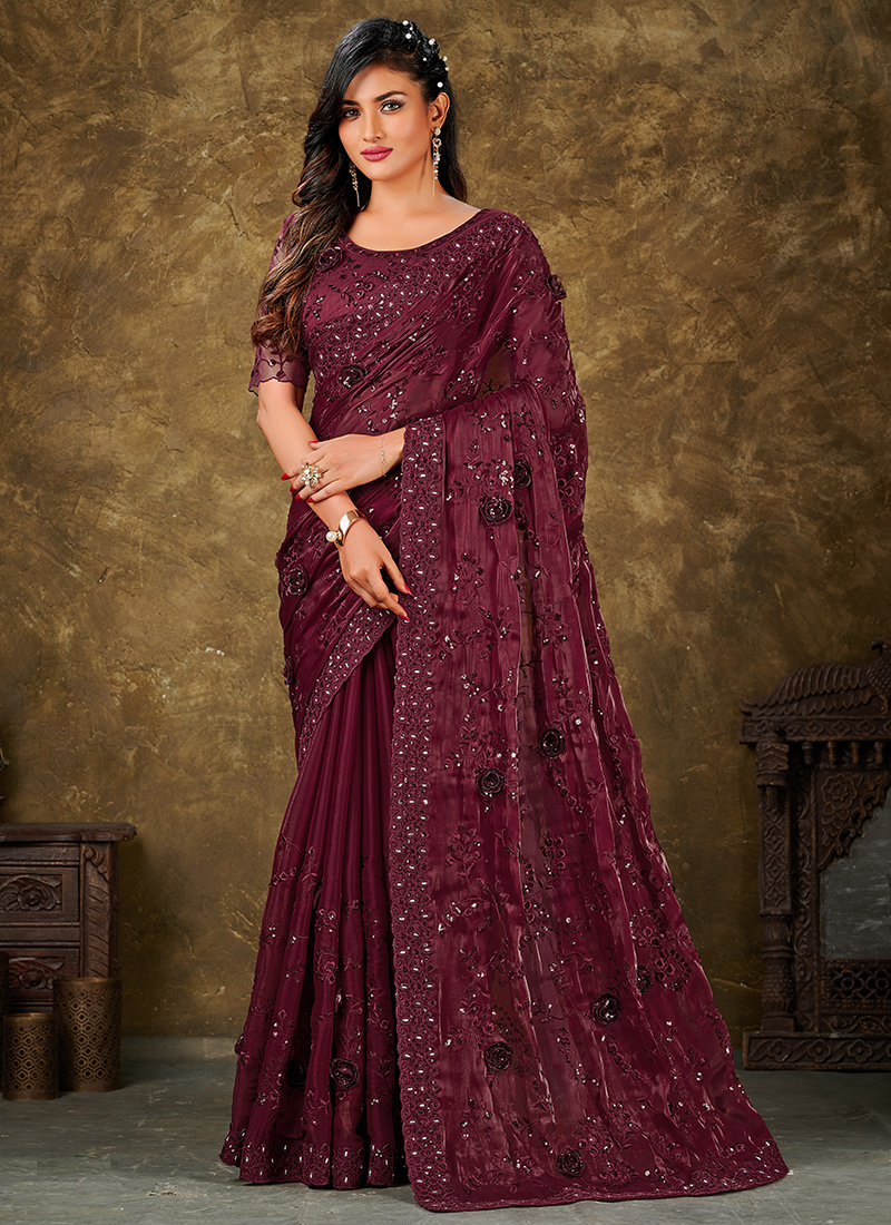 Buy nirave fashion Embellished Daily Wear Georgette Purple Sarees Online @  Best Price In India | Flipkart.com