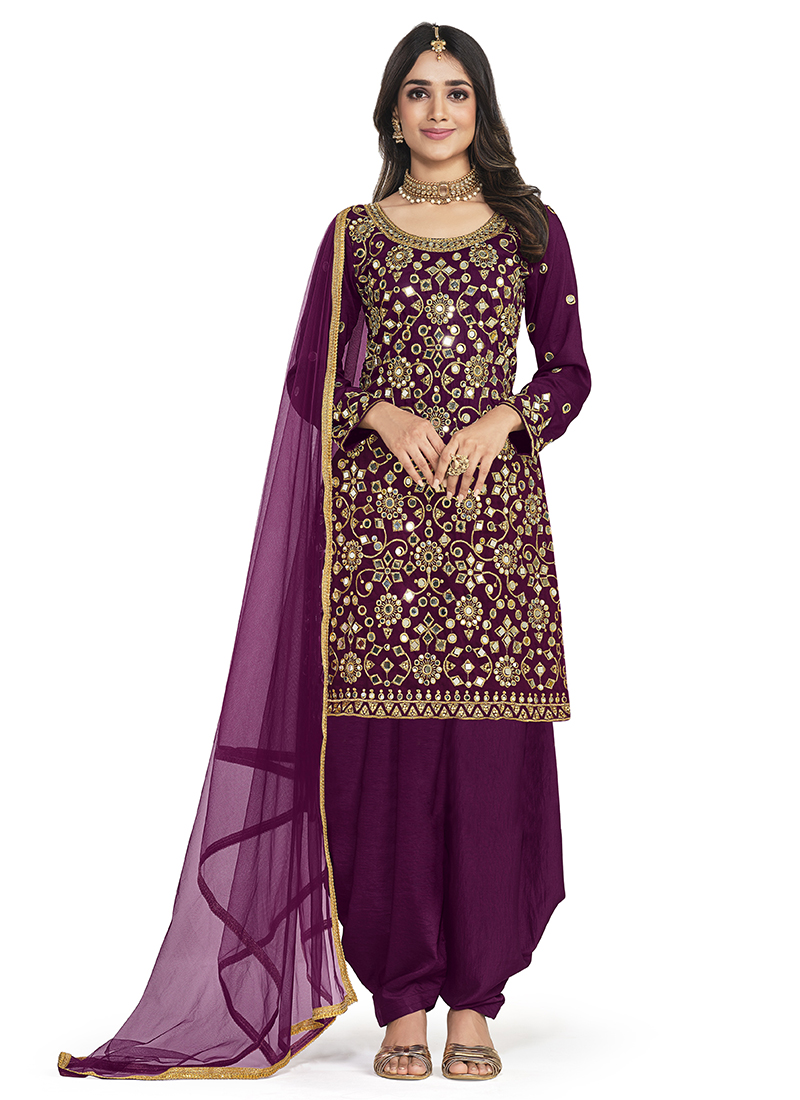Stylish Pink Cotton Punjabi Style Patiyala Dress