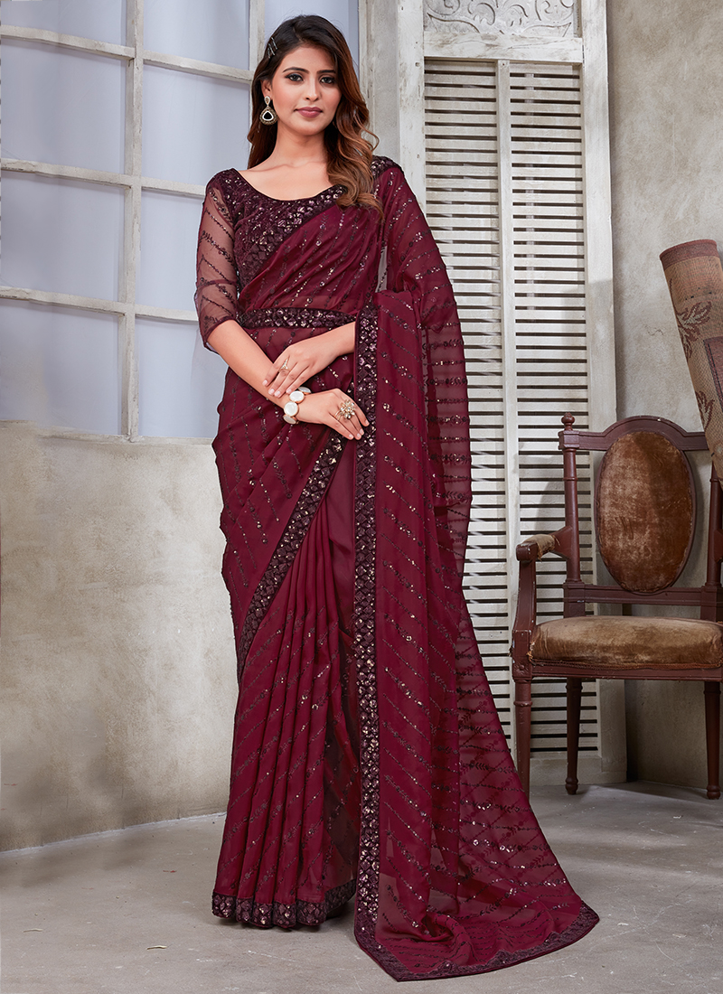 Buy Wine Purple Saree With Cut Dana Lace Border And Blouse Set In Satin  KALKI Fashion India