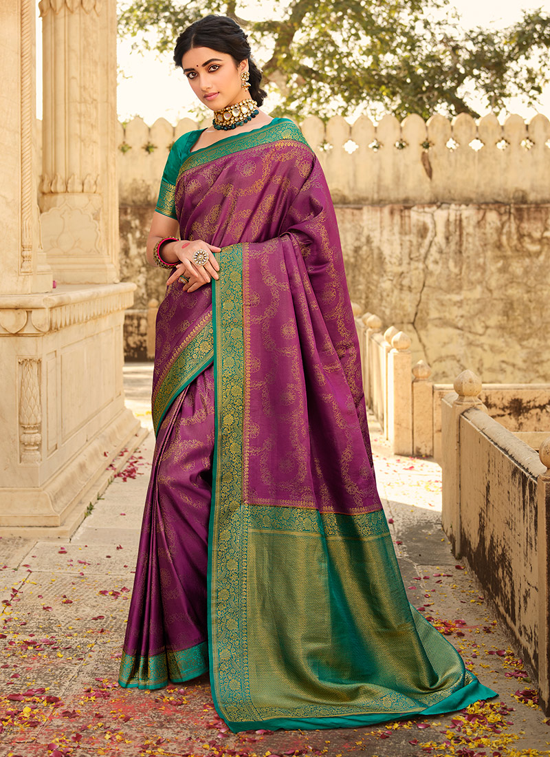 Wine Digital Printed Satin Saree