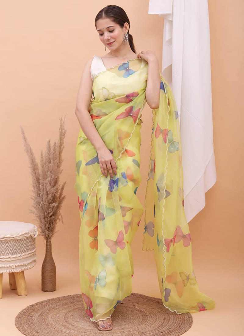 Fancy Butterfly Print Embroidery Saree at Rs.250/Pcs in surat offer by  Prisha Enterprise