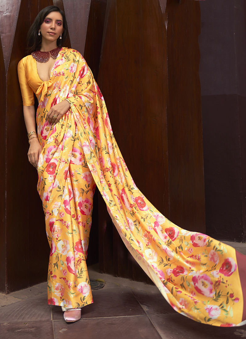 Yellow Gota Patti Handwork Pure Chinon Crepe Saree –