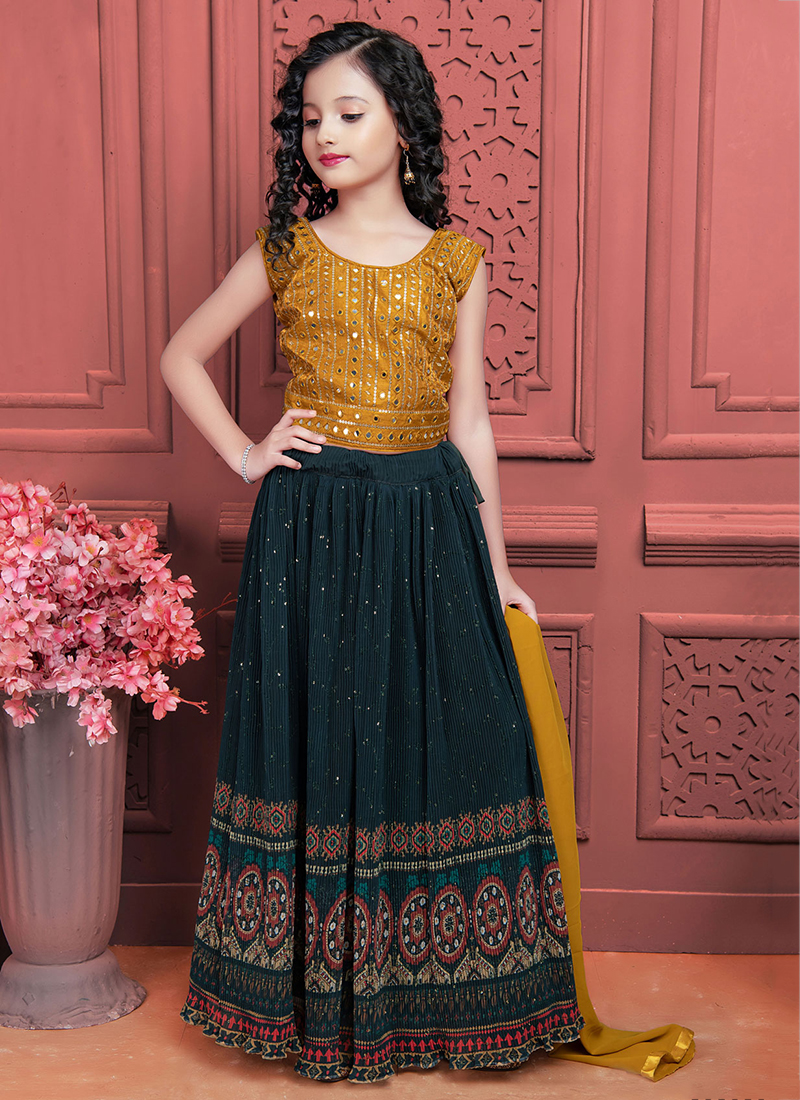 Buy Grey Embroidery Work Georgette Kids Lehenga Choli Online