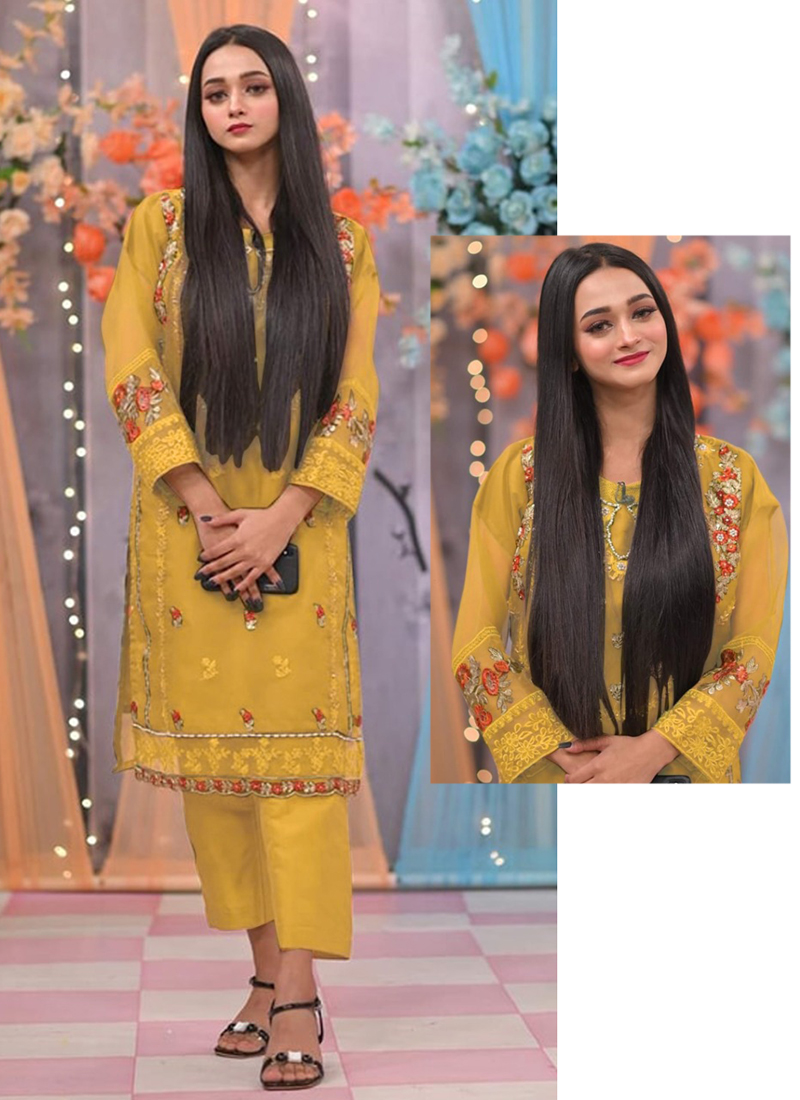 Yellow Heavy Embroidered Work Straight Pakistani Salwar Suit