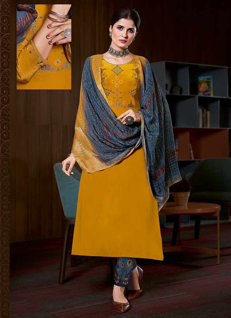 Blue floral print crepe salwar - MANVAA - 3387499 | Dress materials, Salwar  kameez designs, Dress