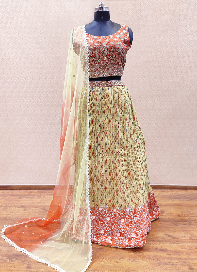 Off White Silk Hand Work Lehenga Choli - Lilots - 4274679