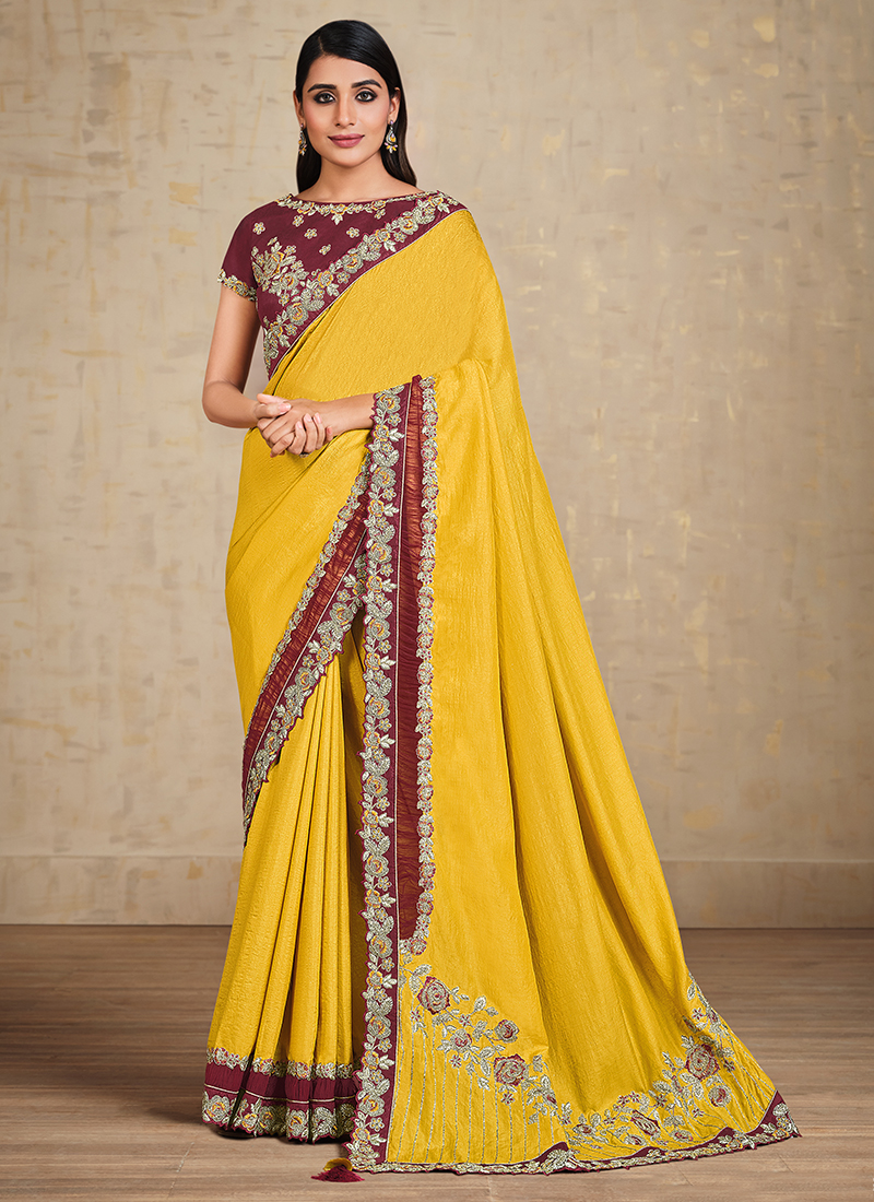 Shop Online Cotton Yellow Classic Designer Saree : 219164 - Saree