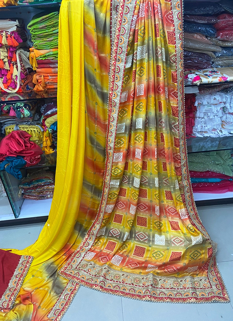 Designer Embroidered Moss Chiffon Saree, Clothing Type : Ethnic Wear, Style  : Traditional at Rs 1,445 / Piece in Surat