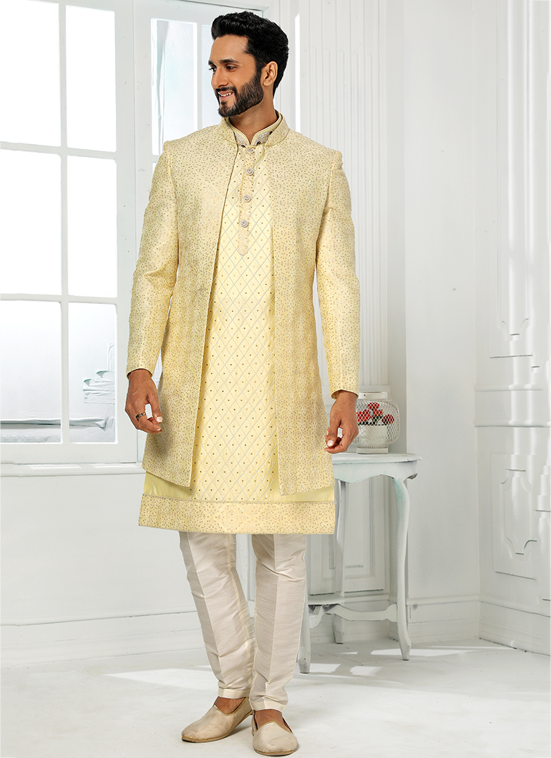 Yellow sherwani store for groom