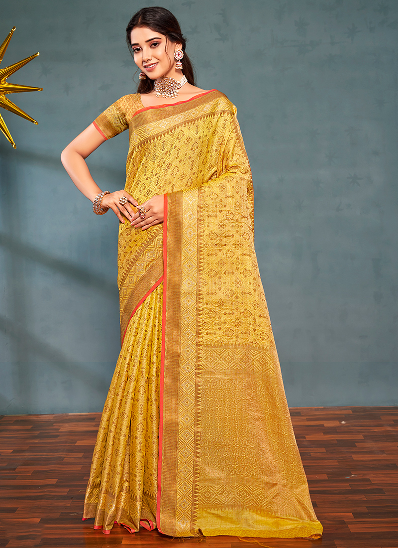 Buy Yellow Sarees for Women by Vanshaft Collection Online | Ajio.com