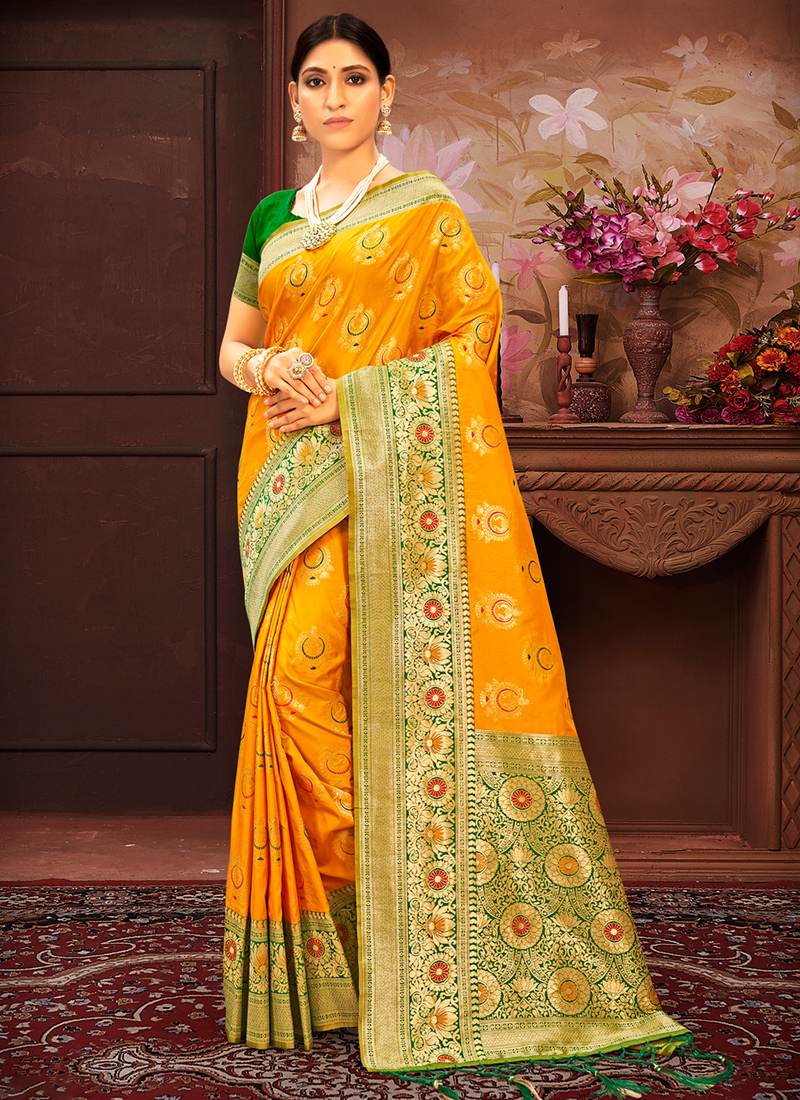 Yellow Colour Heavy Festive Wear Silk Fancy Designer Saree Collection 4256  - The Ethnic World