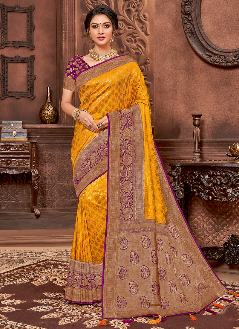 Yellow & Red Soft Silk Saree